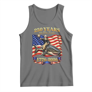 250 Years George Washington Riding Shark Tank Top Funny July 4th American Flag 1776 2026 TS11 Black Heather Print Your Wear