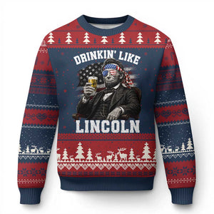 Drinkin Like Lincoln Ugly Christmas Sweater Abraham Lincoln 4th of July Beer Lover