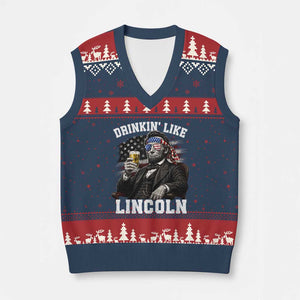 Drinkin Like Lincoln V-Neck Knit Sweater Vest Abraham Lincoln 4th of July Beer Lover