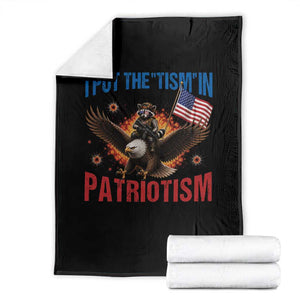 I Put The Tism In Patriotism Throw Blanket Raccoon Bald Eagle 4th of July USA