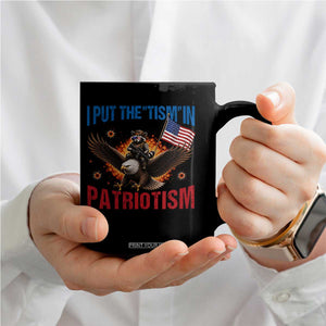 I Put The Tism In Patriotism Coffee Mug Raccoon Bald Eagle 4th of July USA