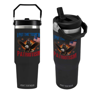 I Put The Tism In Patriotism Flip Straw Tumbler Raccoon Bald Eagle 4th of July USA