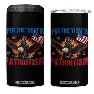 I Put The Tism In Patriotism 4 in 1 Can Cooler Tumbler Raccoon Bald Eagle 4th of July USA