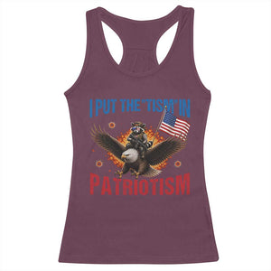 I Put The Tism In Patriotism Racerback Tank Top Raccoon Bald Eagle 4th of July USA