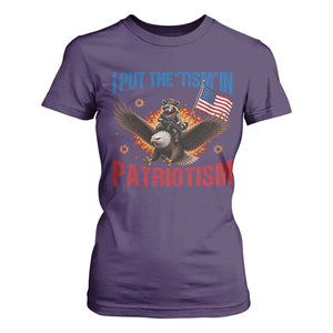 I Put The Tism In Patriotism T Shirt For Women Raccoon Bald Eagle 4th of July USA