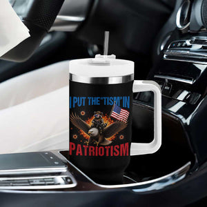 I Put The Tism In Patriotism Tumbler With Handle Raccoon Bald Eagle 4th of July USA