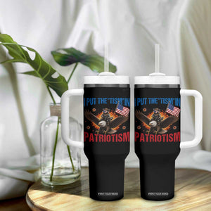 I Put The Tism In Patriotism Tumbler With Handle Raccoon Bald Eagle 4th of July USA