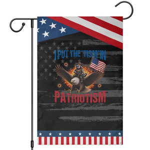 I Put The Tism In Patriotism Patriotic Garden Flag Raccoon Bald Eagle 4th of July USA