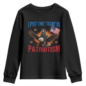 I Put The Tism In Patriotism Youth Sweatshirt Raccoon Bald Eagle 4th of July USA