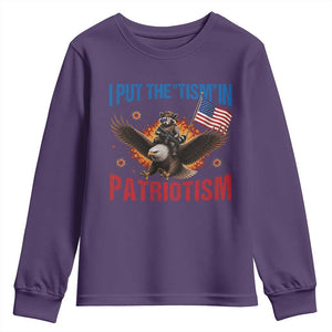 I Put The Tism In Patriotism Youth Sweatshirt Raccoon Bald Eagle 4th of July USA