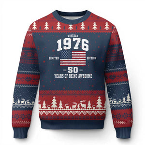 50th Birthday Ugly Christmas Sweater Vintage 1976 Limited Edition 50 Years Of Being Awesome USA Flag