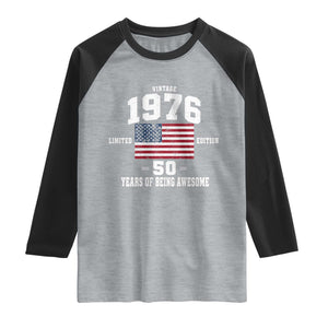 50th Birthday Raglan Shirt Vintage 1976 Limited Edition 50 Years Of Being Awesome USA Flag