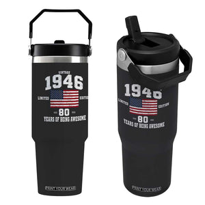 80th Birthday Flip Straw Tumbler Vintage 1946 Limited Edition 80 Years Of Being Awesome USA Flag