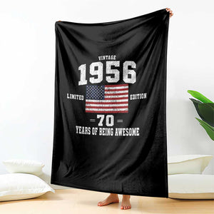 70th Birthday Throw Blanket Vintage 1956 Limited Edition 70 Years Of Being Awesome USA Flag