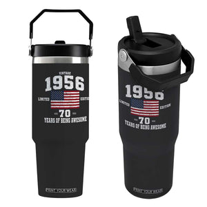 70th Birthday Flip Straw Tumbler Vintage 1956 Limited Edition 70 Years Of Being Awesome USA Flag