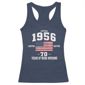 70th Birthday Racerback Tank Top Vintage 1956 Limited Edition 70 Years Of Being Awesome USA Flag