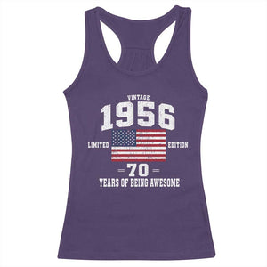 70th Birthday Racerback Tank Top Vintage 1956 Limited Edition 70 Years Of Being Awesome USA Flag