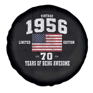 70th Birthday Spare Tire Cover Vintage 1956 Limited Edition 70 Years Of Being Awesome USA Flag