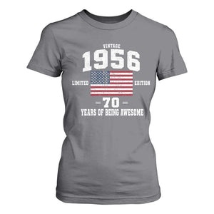 70th Birthday T Shirt For Women Vintage 1956 Limited Edition 70 Years Of Being Awesome USA Flag