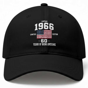 60th Birthday Baseball Cap Vintage 1966 Limited Edition 60 Years Of Being Awesome USA Flag