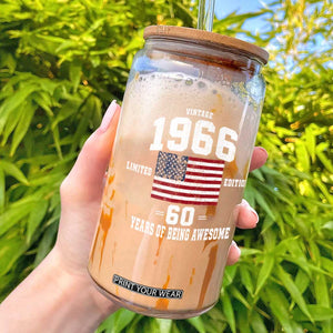 60th Birthday Glass Can Vintage 1966 Limited Edition 60 Years Of Being Awesome USA Flag