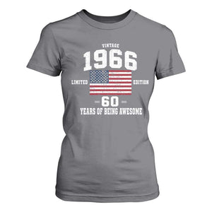 60th Birthday T Shirt For Women Vintage 1966 Limited Edition 60 Years Of Being Awesome USA Flag