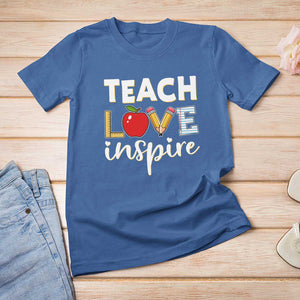Inspirational Teacher T Shirt For Women Teach Love Inspire Apple Pencil Ruler TS11 Royal Blue Print Your Wear