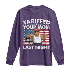 Funny Trump Beer Tariffed Your Mom Last Night Long Sleeve Shirt American Flag TS11 Purple Print Your Wear