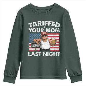 Funny Trump Beer Tariffed Your Mom Last Night Youth Sweatshirt American Flag TS11 Dark Forest Green Print Your Wear