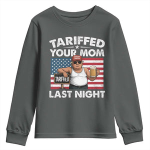 Funny Trump Beer Tariffed Your Mom Last Night Youth Sweatshirt American Flag TS11 Dark Heather Print Your Wear