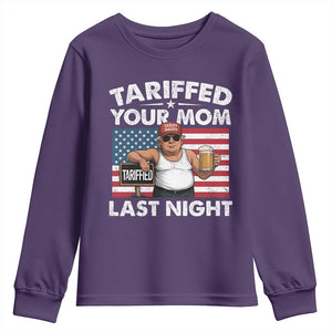 Funny Trump Beer Tariffed Your Mom Last Night Youth Sweatshirt American Flag TS11 Purple Print Your Wear