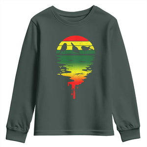 Three Birds Youth Sweatshirt Rasta Sunset Reggae Music Jamaica Reflection TS11 Dark Forest Green Print Your Wear