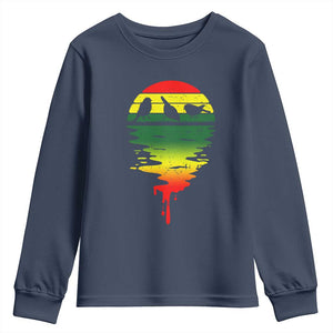 Three Birds Youth Sweatshirt Rasta Sunset Reggae Music Jamaica Reflection TS11 Navy Print Your Wear