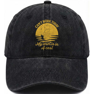Funny Cant Work Today My Arm Is In A Cast Washed Cotton Baseball Cap Fly Fishing Fathers Day TS11 Print Your Wear