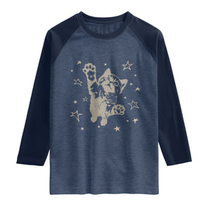 90s Y2k Cat Jumping Stars 2000s Grunge Vintage Graphic Raglan Shirt