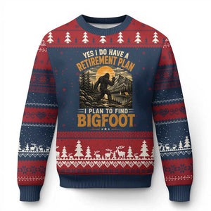 Yes I Do Have A Retirement Plan I Plan To Find Bigfoot Ugly Christmas Sweater Funny Retired Bigfoot Hunter Retro Forest