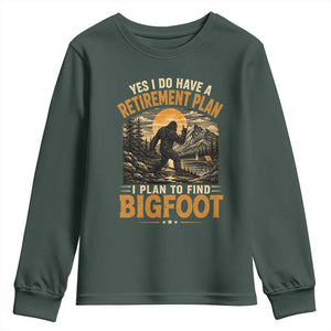 Yes I Do Have A Retirement Plan I Plan To Find Bigfoot Youth Sweatshirt Funny Retired Bigfoot Hunter Retro Forest
