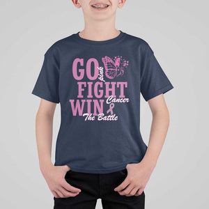 Breast Cancer Awareness T Shirt For Kid Go Pink Fight Cancer Win The Battle Pink Ribbon Butterfly TS11 Navy Print Your Wear