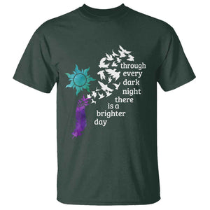 Suicide Prevention Awareness T Shirt Through Every Dark Night There Is A Brighter Day Semicolon Sun Feathers TS11 Dark Forest Green Print Your Wear