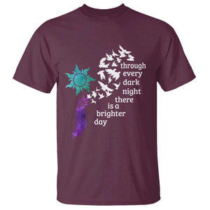 Suicide Prevention Awareness T Shirt Through Every Dark Night There Is A Brighter Day Semicolon Sun Feathers TS11 Maroon Print Your Wear