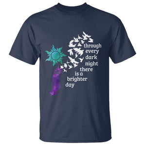 Suicide Prevention Awareness T Shirt Through Every Dark Night There Is A Brighter Day Semicolon Sun Feathers TS11 Navy Print Your Wear