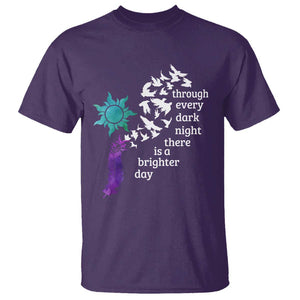 Suicide Prevention Awareness T Shirt Through Every Dark Night There Is A Brighter Day Semicolon Sun Feathers TS11 Purple Print Your Wear