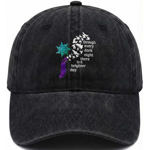 Suicide Prevention Awareness Washed Cotton Baseball Cap Through Every Dark Night There Is A Brighter Day Semicolon Sun Feathers