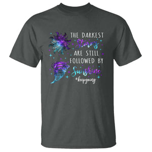 Suicide Prevention Awareness T Shirt The Darkest Storms Are Still Followed By Sunshine Keepgoing Semicolon TS11 Dark Heather Print Your Wear