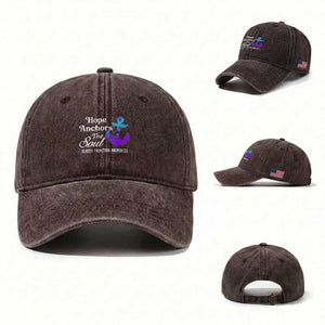 Suicide Prevention Awareness Washed Cotton Baseball Cap Hope Anchors The Soul Teal And Purple Semicolon