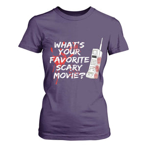 Funny Whats Your Favorite Scary Movie T Shirt For Women Halloween Horror Film Lover TS11 Purple Print Your Wear