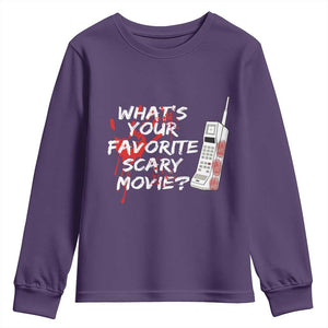 Funny Whats Your Favorite Scary Movie Youth Sweatshirt Halloween Horror Film Lover TS11 Purple Print Your Wear