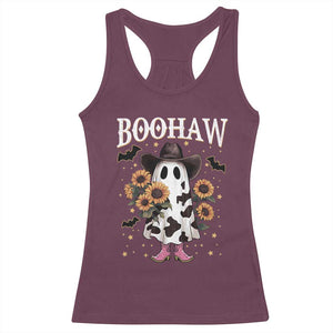 Funny Boohaw Halloween Western Cowboy Ghost Racerback Tank Top TS11 Maroon Print Your Wear