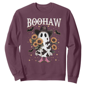 Funny Boohaw Halloween Western Cowboy Ghost Sweatshirt TS11 Maroon Print Your Wear