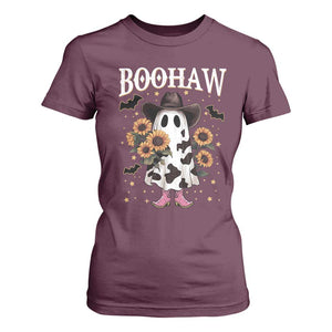 Funny Boohaw Halloween Western Cowboy Ghost T Shirt For Women TS11 Maroon Print Your Wear